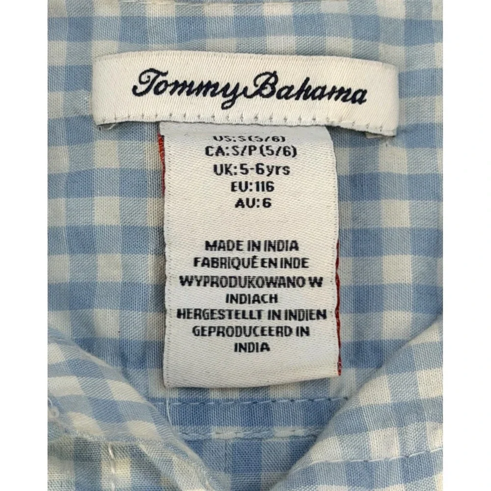 Tommy‎ Bahama Youth Boys Shirt Small 5-6 Blue Check Long Sleeve Button Up Soft